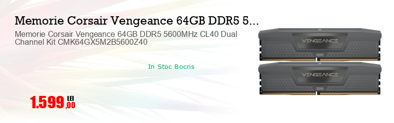 Memorie Corsair Vengeance 64GB DDR5 5600MHz CL40 Dual Channel Kit CMK64GX5M2B5600Z40