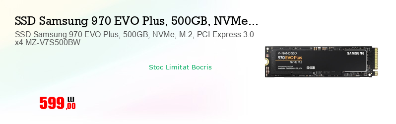SSD Samsung 970 EVO Plus, 500GB, NVMe, M.2, PCI Express 3.0 x4 MZ-V7S500BW