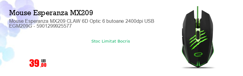 Mouse Esperanza MX209 CLAW 6D Optic 6 butoane 2400dpi USB EGM209G - 5901299925577