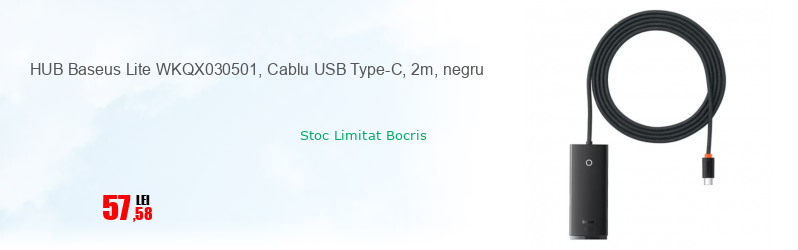 HUB Baseus Lite WKQX030501, Cablu USB Type-C, 2m, negru