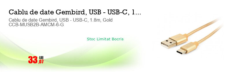 Cablu de date Gembird, USB - USB-C, 1.8m, Gold CCB-MUSB2B-AMCM-6-G