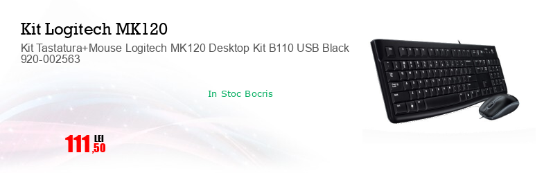 Kit Tastatura+Mouse Logitech MK120 Desktop Kit B110 USB Black 920-002563