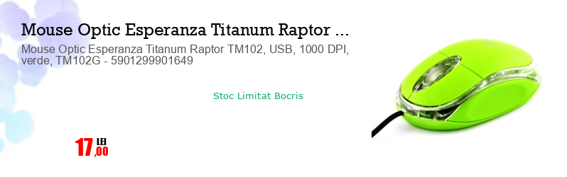 Mouse Optic Esperanza Titanum Raptor TM102, USB, 1000 DPI, verde, TM102G - 5901299901649