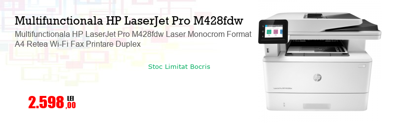 Multifunctionala HP LaserJet Pro M428fdw Laser Monocrom Format A4 Retea Wi-Fi Fax Printare Duplex