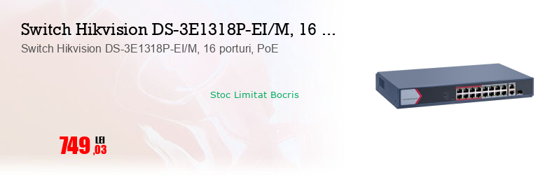 Switch Hikvision DS-3E1318P-EI/M, 16 porturi, PoE