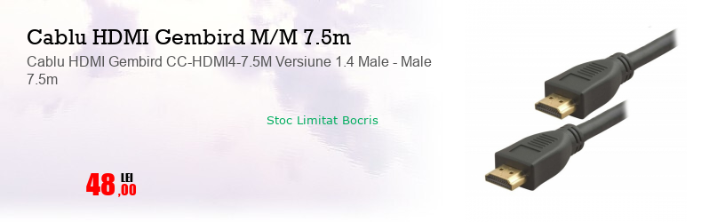 Cablu HDMI Gembird CC-HDMI4-7.5M Versiune 1.4 Male - Male 7.5m