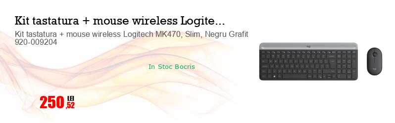 Kit tastatura + mouse wireless Logitech MK470, Slim, Negru Grafit 920-009204