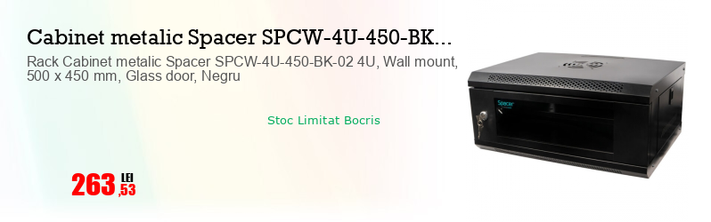 Rack Cabinet metalic Spacer SPCW-4U-450-BK-02 4U, Wall mount, 500 x 450 mm, Glass door, Negru