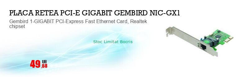 Gembird 1-GIGABIT PCI-Express Fast Ethernet Card, Realtek chipset