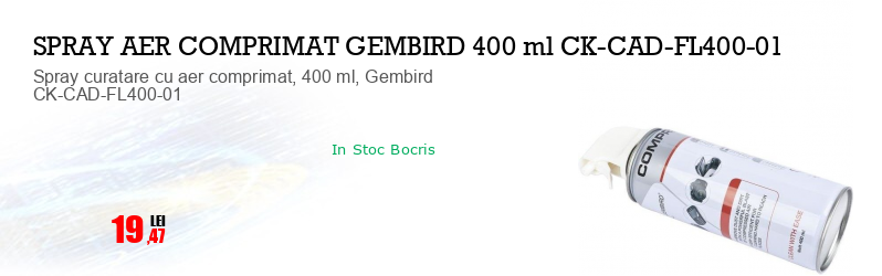 Spray curatare cu aer comprimat, 400 ml, Gembird CK-CAD-FL400-01