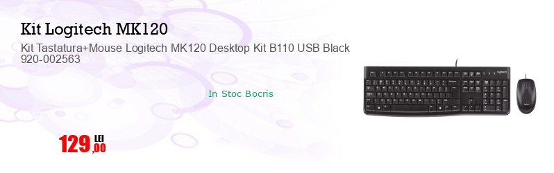 Kit Tastatura+Mouse Logitech MK120 Desktop Kit B110 USB Black 920-002563