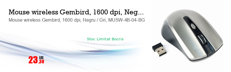 Mouse wireless Gembird, 1600 dpi, Negru / Gri, MUSW-4B-04-BG