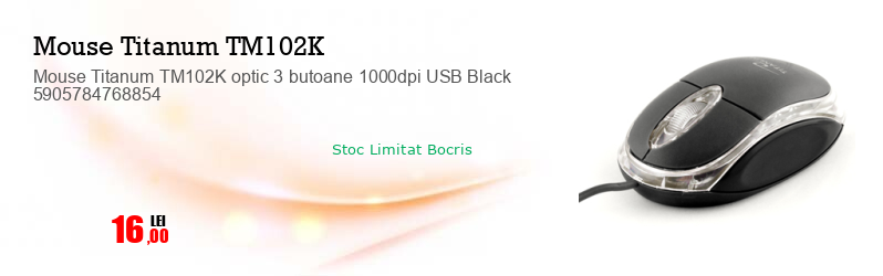 Mouse Titanum TM102K optic 3 butoane 1000dpi USB Black 5905784768854