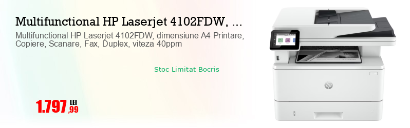 Multifunctional HP Laserjet 4102FDW, dimensiune A4 Printare, Copiere, Scanare, Fax, Duplex, viteza 40ppm