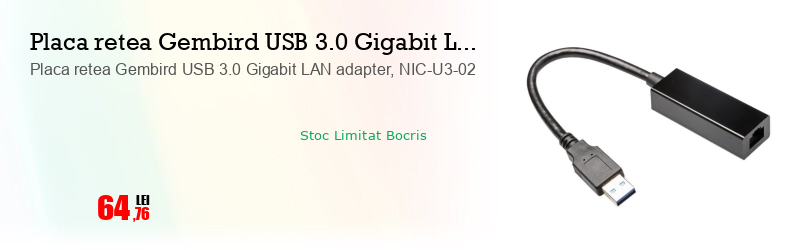 Placa retea Gembird USB 3.0 Gigabit LAN adapter, NIC-U3-02