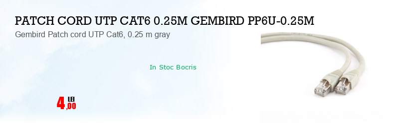 Gembird Patch cord UTP Cat6, 0.25 m gray