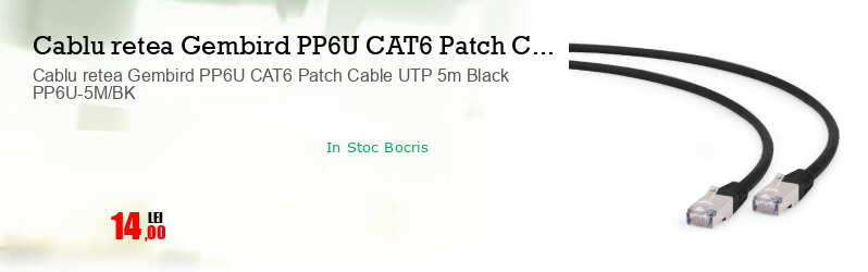 Cablu retea Gembird PP6U CAT6 Patch Cable UTP 5m Black PP6U-5M/BK