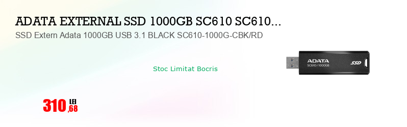 SSD Extern Adata 1000GB USB 3.1 BLACK SC610-1000G-CBK/RD
