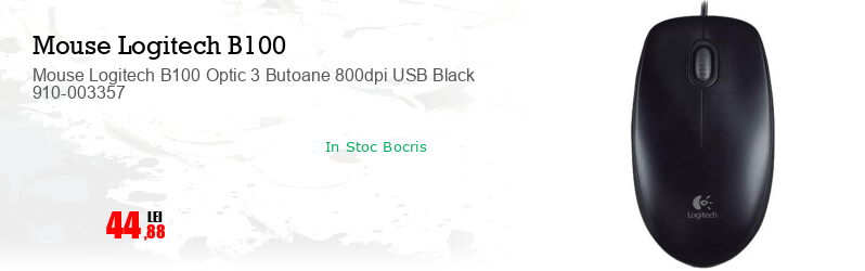 Mouse Logitech B100 Optic 3 Butoane 800dpi USB Black 910-003357