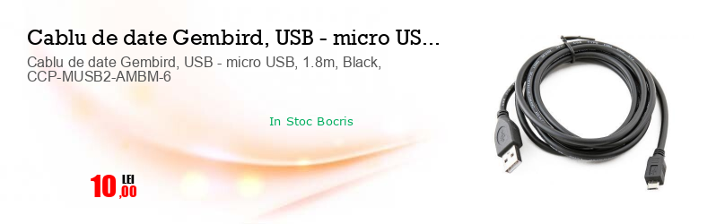 Cablu de date Gembird, USB - micro USB, 1.8m, Black, CCP-MUSB2-AMBM-6