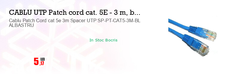 Cablu Patch Cord cat 5e 3m Spacer UTP SP-PT-CAT5-3M-BL ALBASTRU
