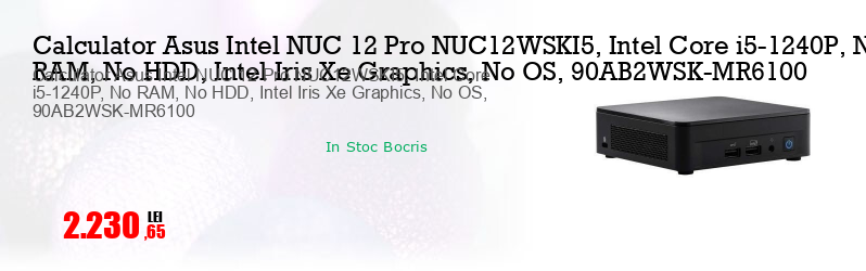 Calculator Asus Intel NUC 12 Pro NUC12WSKI5, Intel Core i5-1240P, No RAM, No HDD, Intel Iris Xe Graphics, No OS, 90AB2WSK-MR6100