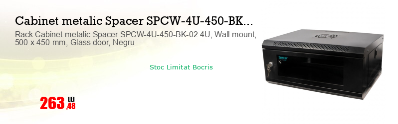 Rack Cabinet metalic Spacer SPCW-4U-450-BK-02 4U, Wall mount, 500 x 450 mm, Glass door, Negru