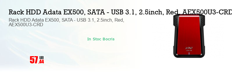 Rack HDD Adata EX500, SATA - USB 3.1, 2.5inch, Red, AEX500U3-CRD