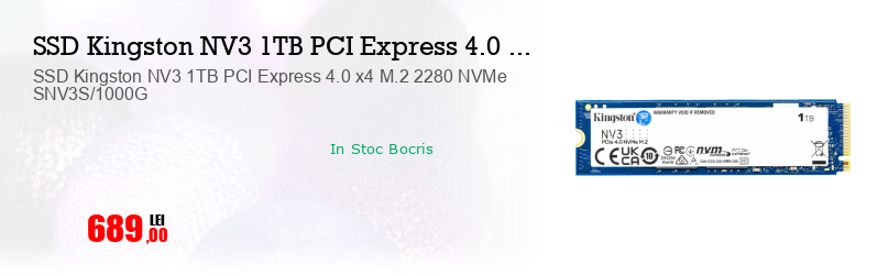 SSD Kingston NV3 1TB PCI Express 4.0 x4 M.2 2280 NVMe SNV3S/1000G