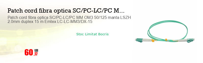 Patch cord fibra optica SC/PC-LC/PC MM OM3 50/125 manta LSZH 2.0mm duplex 15 m Emtex LC-LC-MM3/DX-15