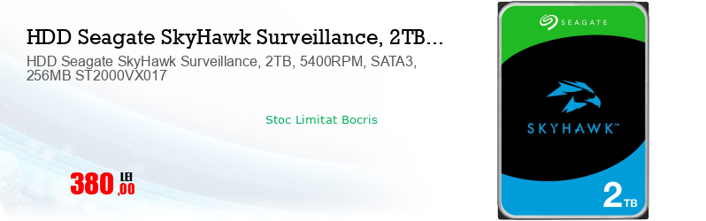 HDD Seagate SkyHawk Surveillance, 2TB, 5400RPM, SATA3, 256MB ST2000VX017