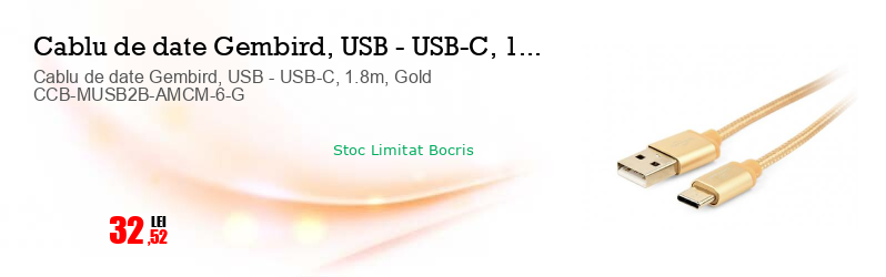 Cablu de date Gembird, USB - USB-C, 1.8m, Gold CCB-MUSB2B-AMCM-6-G