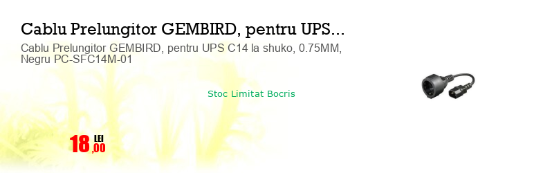 Cablu Prelungitor GEMBIRD, pentru UPS C14 la shuko, 0.75MM, Negru PC-SFC14M-01
