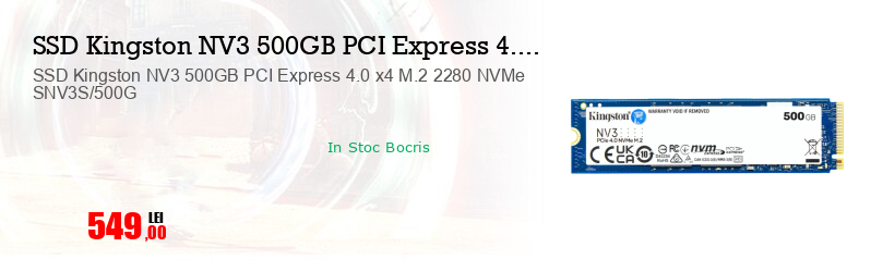 SSD Kingston NV3 500GB PCI Express 4.0 x4 M.2 2280 NVMe SNV3S/500G