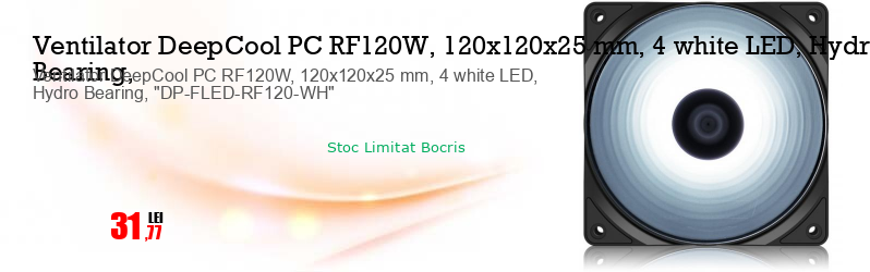 Ventilator DeepCool PC RF120W, 120x120x25 mm, 4 white LED, Hydro Bearing, "DP-FLED-RF120-WH"