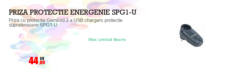 Priza cu protectie Gembird 2 x USB chargers protectie supratensiune SPG1-U