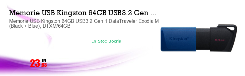 Memorie USB Kingston 64GB USB3.2 Gen 1 DataTraveler Exodia M (Black + Blue), DTXM/64GB