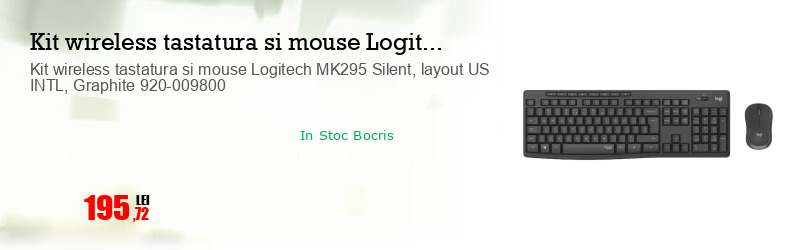 Kit wireless tastatura si mouse Logitech MK295 Silent, layout US INTL, Graphite 920-009800