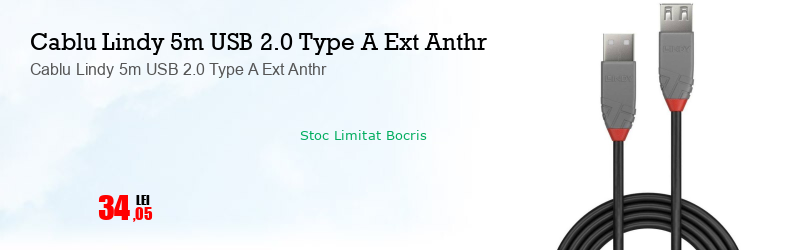 Cablu Lindy 5m USB 2.0 Type A Ext Anthr