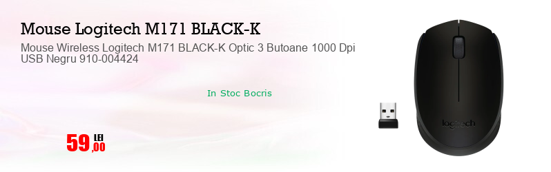 Mouse Wireless Logitech M171 BLACK-K Optic 3 Butoane 1000 Dpi USB Negru 910-004424