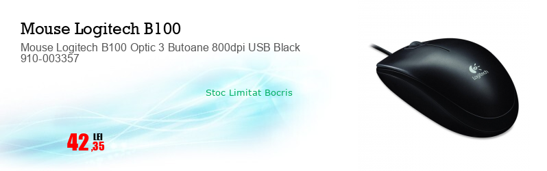 Mouse Logitech B100 Optic 3 Butoane 800dpi USB Black 910-003357