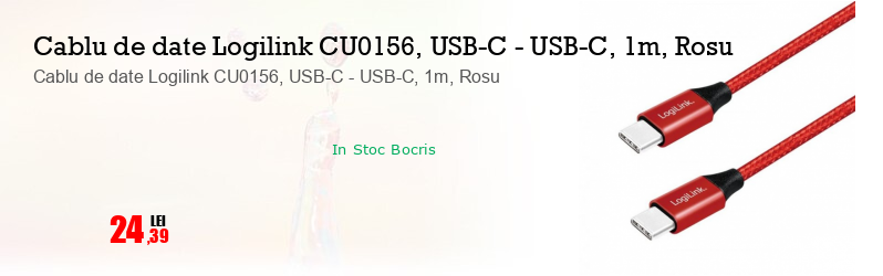 Cablu de date Logilink CU0156, USB-C - USB-C, 1m, Rosu