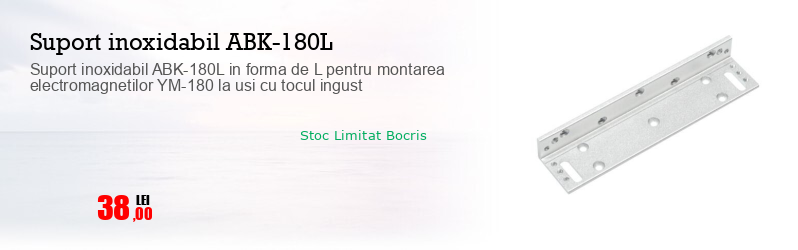 Suport inoxidabil ABK-180L in forma de L pentru montarea electromagnetilor YM-180 la usi cu tocul ingust