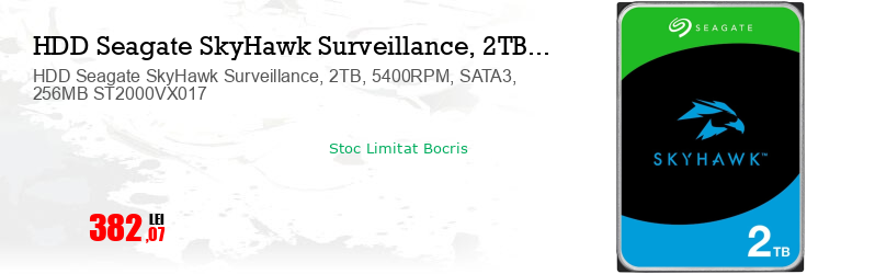 HDD Seagate SkyHawk Surveillance, 2TB, 5400RPM, SATA3, 256MB ST2000VX017