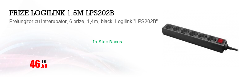 Prelungitor cu intrerupator, 6 prize, 1,4m, black, Logilink "LPS202B"