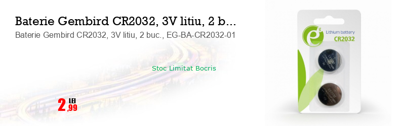 Baterie Gembird CR2032, 3V litiu, 2 buc., EG-BA-CR2032-01