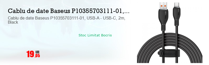 Cablu de date Baseus P10355703111-01, USB-A - USB-C, 2m, Black