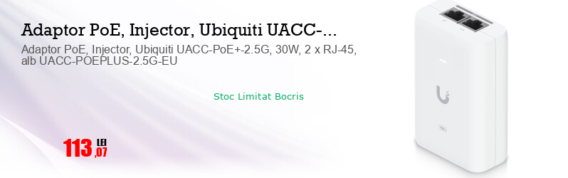 Adaptor PoE, Injector, Ubiquiti UACC-PoE+-2.5G, 30W, 2 x RJ-45, alb UACC-POEPLUS-2.5G-EU