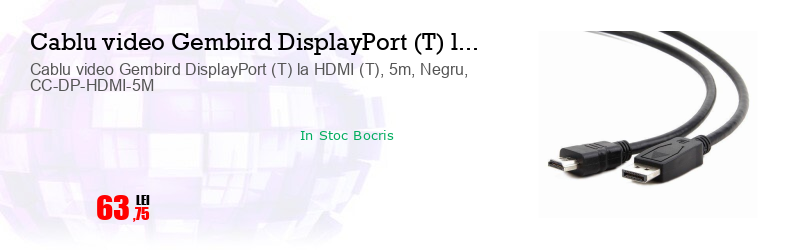 Cablu video Gembird DisplayPort (T) la HDMI (T), 5m, Negru, CC-DP-HDMI-5M