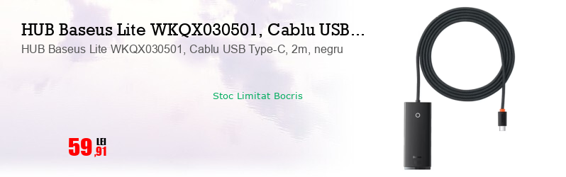 HUB Baseus Lite WKQX030501, Cablu USB Type-C, 2m, negru